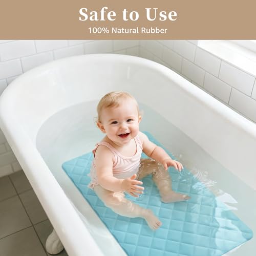 Yolife Bathtub Shower Mat Non Slip, Natural Rubber Bath Tub Floor Liner Mats with Strong Suction Cups for Inside Shower Bathroom, Machine Washable, Soft on Feet, 27.5 x 17 Inch, Blue - color: Blue