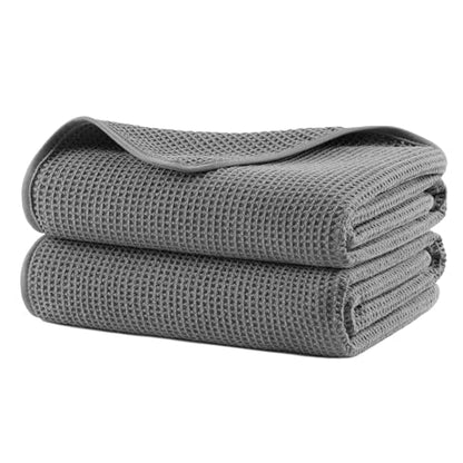 POLYTE 380 GSM Poly Blend Microfiber Quick Dry Waffle Bath Towel, 30x60 in | 2 Pack, Oversize, Lint Free, Body Towel - color: Gray