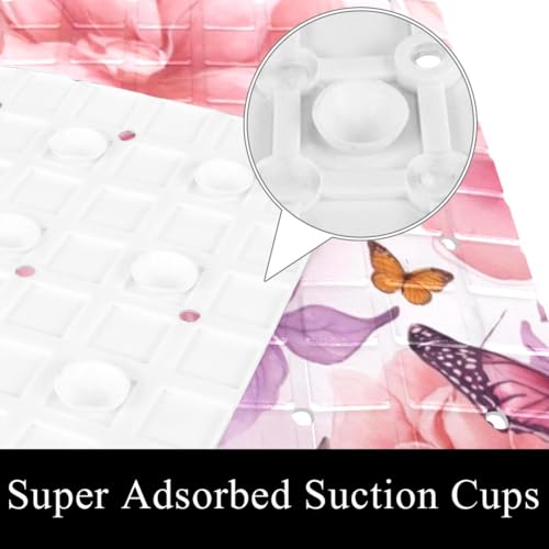 Bath Tub Mat Non Slip 15.1 x 26.8 Inch, Watercolor Seamless Pink Butterflies Eco Friendly Bathmat with Suction Cups Drain Holes Shower Tub Mats - color: Multi 10