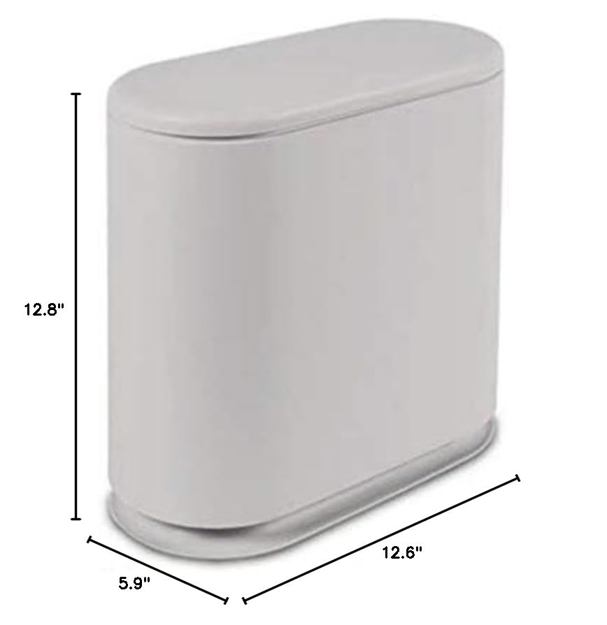 IEEK Slim Plastic Trash Can with Press Top Lid,2.4 Gallon/10 Liter Garbage Can Modern Waste Basket for Bathroom,Living Room,Office,Kitchen and Narrow Spaces,Grey - color: Grey