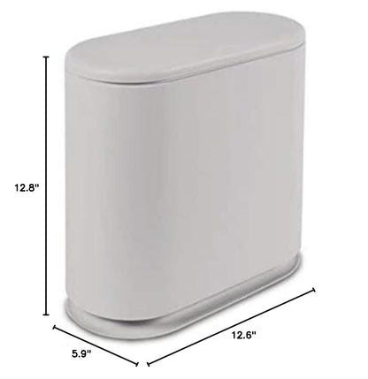 IEEK Slim Plastic Trash Can with Press Top Lid,2.4 Gallon/10 Liter Garbage Can Modern Waste Basket for Bathroom,Living Room,Office,Kitchen and Narrow Spaces,Grey - color: Grey