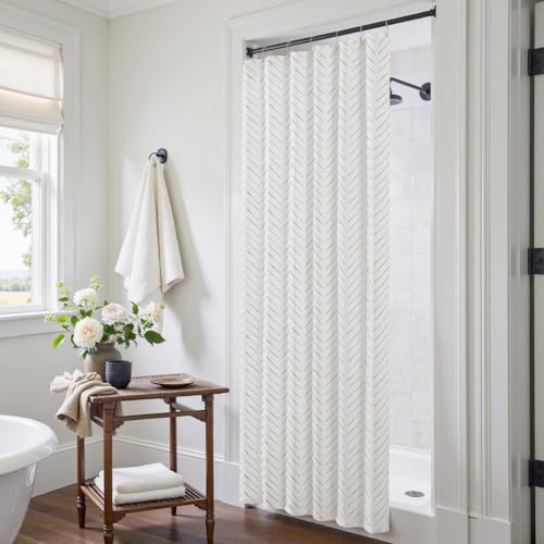 jinchan Small Stall Taupe and White Shower Curtain 36x72 Inches Inky Herringbone Chevron Zig Zag Waterproof Fabric Modern Farmhouse Shower Curtains for Bathroom with 7 Hooks - color: Inky Taupe, size: 36"W x 72"L (Pack of 1)