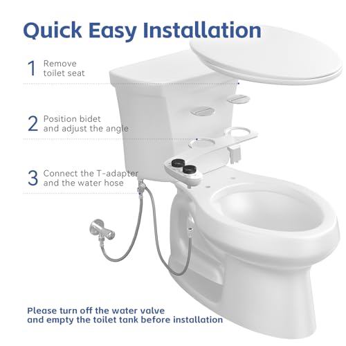 WATERLACE Bidet Attachment for Toilet Seat Water Pressure - Non Electric Bidets Self Cleaning Sprayer - Dual Nozzle Bidet Attachments Toilets Spray - Adjustable Bidets Wash Butt Cleaner for Bathroom - color: Black