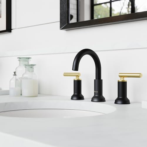 Pfister Capistrano 3Hole Widespread Black & Gold Bath Faucet LF049CSOBBG | Push & Seal drain, TiteSeal no-putty mount, 8in vanity faucet, Lead-free NSF - color: Matte Black and Brushed Gold, size: 1 Pack