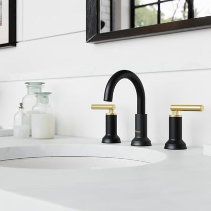 Pfister Capistrano 3Hole Widespread Black & Gold Bath Faucet LF049CSOBBG | Push & Seal drain, TiteSeal no-putty mount, 8in vanity faucet, Lead-free NSF - color: Matte Black and Brushed Gold, size: 1 Pack