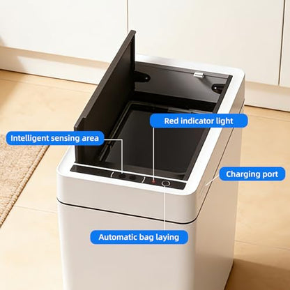 2.7 Gallon Slim Bathroom Touchless Trash Can, Automatic Smart Trash Can with Auto Bagging System, Sensor Lid Waste Bin for Bedroom, Office & RV, White - size: 2.7 Gallon-Standard