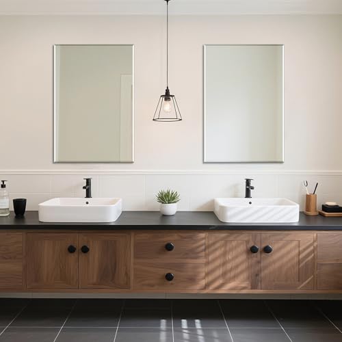 Ruomeng 2-Pack Bathroom Vanity Mirrors for Wall 24" x 36", Frameless Rectangle Mirror with Beveled Edge for Over Sink, Wall Mounted Mirror - size: 36"x24"-2pcs