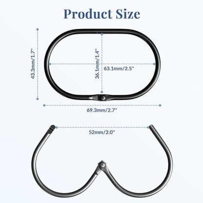 Bathway Shower Curtain Rings, Bathway Shower Curtain Hooks, Black Shower Curtain Hooks Rings Rust Proof, Anti-Drop Smooth Shower Rings for Curtain, 12 Pcs Metal Shower Hooks for Shower Curtain Rod - color: Black, style: Modern Oval
