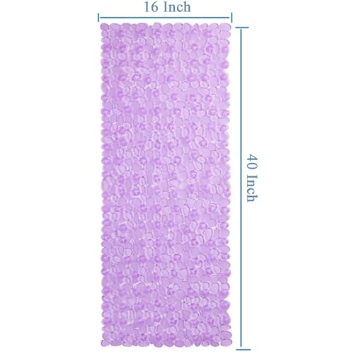 Webos Bath Shower Mat Non Slip: Extra Large Pebble Bathtub mat for Families, Anti Slip Shower Matt with Drain Holes Suction Cups Tub Mat - 16 X 40 Inch Clear Purple - color: Pebble Clear Purple
