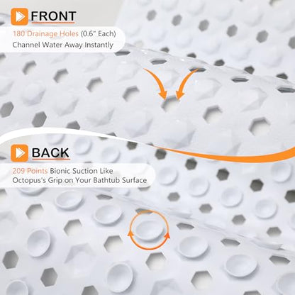 Yimobra Bathtub Mat Non Slip, 27.5"X15.5" Machine Washable Shower Floor Mat, Soft on Feet, Bathmat with Drain Holes and Suction Cups, Bathroom Essentials, White - color: White, size: 27.5 X 15.5 Inch
