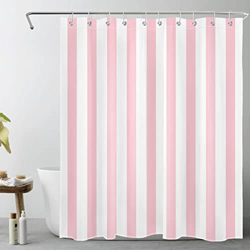 LB Pink and White Striped Fabric Shower Curtain for Bathroom with 10 Hooks, Vertical Stripe Geometric Shower Curtains for Bathroom, Modern Farmhouse Chic Style Bathroom Shower Curtains, 60x72 Inch - color: Pink, size: 60"W x 72"L (Pack of 1)