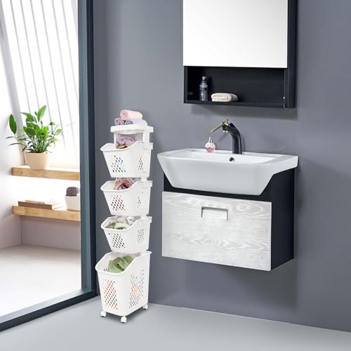 2/3/4-Layer Laundry Basket, Washing Storage Clothes Hamper w/Wheels, Narrow Vertical Rolling Laundry Cart, Bathroom Bedroom Clothes Storage Basket Cart for Towels, Blankets, for Hotel, Dorm (4-Tier) - size: 4-Tier