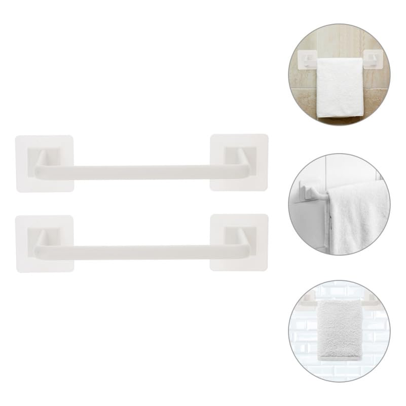 Homsfou 2-Pack Self Adhesive Bathroom Towel Bars No Drill Wall Mounted Single Towel Racks Space Saving Holder for T-owels and Robes in White 15.74In