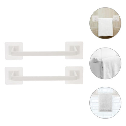 Homsfou 2-Pack Self Adhesive Bathroom Towel Bars No Drill Wall Mounted Single Towel Racks Space Saving Holder for T-owels and Robes in White 15.74In