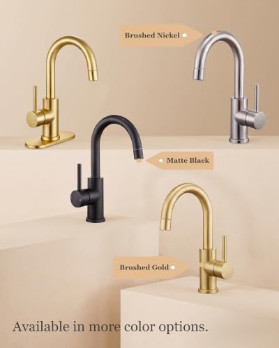 Tohlar Gold Bathroom Faucet with 2 Mode Sprayer | Single Hole Bar Sink Faucet, 360° Swivel, with Pop Up Drain, for Vanity RV Laundry - color: Brushed Gold