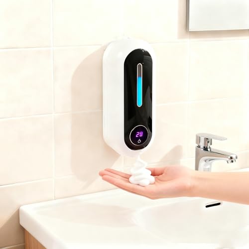 Automatic Soap Dispenser, Smart Wall-Mounted Foam Soap Dispenser with Temperature Display & Long-Last Battery, 450ML Large Capacity, 3 Modes for Kitchen Sink and Bathroom (Blackwhite) - color: Blackwhite