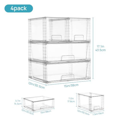 Vtopmart Clear Stackable Storage Drawers, 4 Pack Wide Organizer Set | Wide and Medium Pull-Out PET Drawers with Stackable Design for Balanced Storage, Kitchen Cabinets, Closets and Pantry - style: 2 Wide+2 Medium