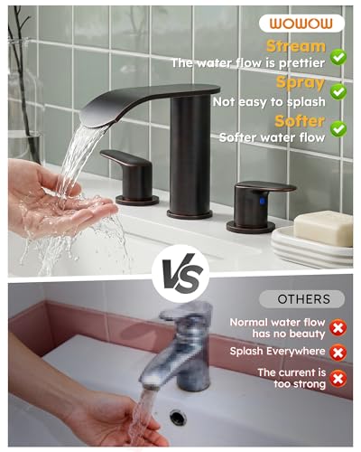 WOWOW Waterfall Bathroom Faucet 3 Holes 8Inch Widespread Bathroom Sink Faucet, Two Handles Lavatory Vanity Sink Faucets with Pop-up Drain & Supply Hoses, Modern Faucet Mixer Taps Oiled Rubbed Bronze - color: Oiled-Rubbed Bronze