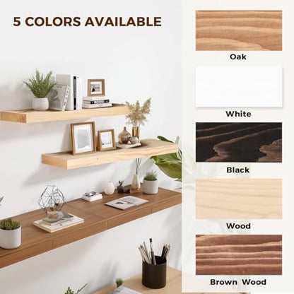 Solid Wood Floating Shelves, 36 Inch Wall Shelves, Set of 2, Wood | 8 Inch Deep, 1.6 Inch Thick, Extra-Wide Display Space, Mounting Hardware Included, For Kitchen, Bathroom and Living Room - color: Wood, size: 36x8x1.6