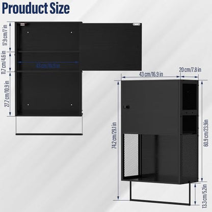 ETELI Small Bathroom Wall Cabinet Bathroom Storage Cabinet Wall Mounted with Door 3 Tier Medicine Cabinet Hanging Bathroom Storage Shelf Over Toilet with Towel Bar for Small Space Bathroom, Black