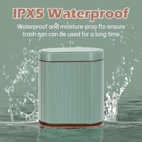 ELPHECO Bathroom Trash Can with Automatic Lid, 2 Gallon, Sage Green Gold | Motion Sensor Wastebasket, Smart Garbage Can, IPX5 Waterproof Slim Trash Bin for Office, Kitchen and Bathroom - color: Green Brown