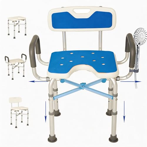 U 2-Level Width Adjustable Heavy Duty Shower Chair for Inside Shower and Tub w/Reinforced X-Bar, 550lbs Shower Seat for Bathtub w/Arms and Back for Seniors, Handicap, Bariatric, Elderly and Disabled - size: Extra Wide-U Shape