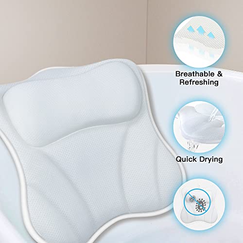 Bath Pillow for Tub Luxury Bathtub Pillow for Head and Neck 4D Air Mesh Spa Bath Tub Pillow Headrest with Non-Slip 6 Strong Suction Cups Bathtub Pillow Soaking Tub Bathroom Bath Gifts