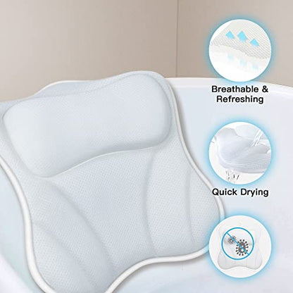 Bath Pillow for Tub Luxury Bathtub Pillow for Head and Neck 4D Air Mesh Spa Bath Tub Pillow Headrest with Non-Slip 6 Strong Suction Cups Bathtub Pillow Soaking Tub Bathroom Bath Gifts