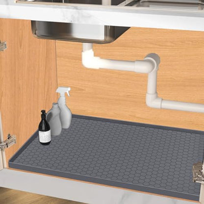 Under Sink Mat 31 x 19, Silicone Under Sink Liner for Kitchen Waterproof Bathroom Cabinet Mat, Grey - color: Gray, size: 19"W x 31"L