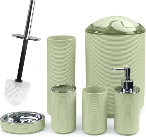 CERBIOR Bathroom Accessories Set 6 Piece Bath Ensemble（Green） | Includes Soap Dispenser, Toothbrush Holder, Toothbrush Cup, Soap Dish for Decorative Countertop and Housewarming Gift (Green) - style: A Green