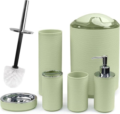 CERBIOR Bathroom Accessories Set 6 Piece Bath Ensemble（Green） | Includes Soap Dispenser, Toothbrush Holder, Toothbrush Cup, Soap Dish for Decorative Countertop and Housewarming Gift (Green) - style: A Green
