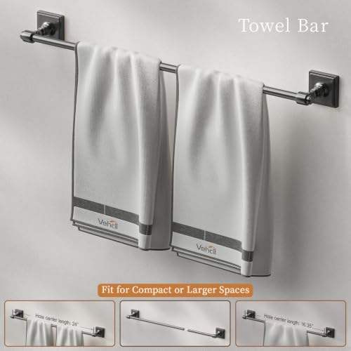 VEHCIL Matte Black Bathroom Towel Bar Set, 5 Piece Bathroom Hardware Accessory Set, SUS304 Stainless Steel 24" Towel Rack Holder Set for Bathroom, Wall Mounted - color: Matte Black