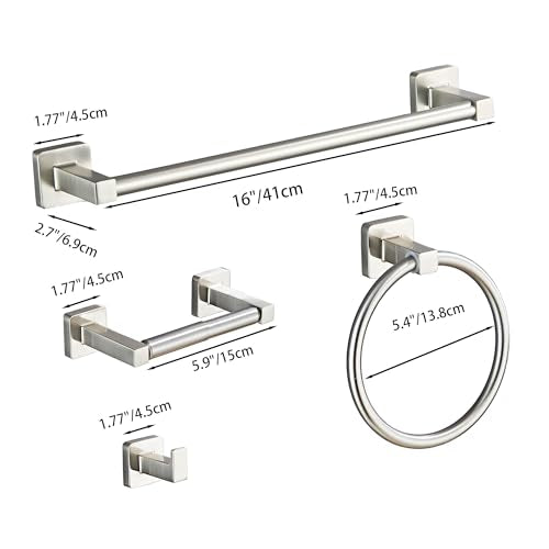 Brushed Nickel Bathroom Hardware Set 4 Pieces,Towel Bar Set Stainless Steel Wall Mounted, Includes 16In Hand Towel Bar, Towel Ring, Robe Towel Hooks,Toilet Paper Holder, Bathroom Towel Rack Set… - color: Brushed Nickel, size: 16Inch