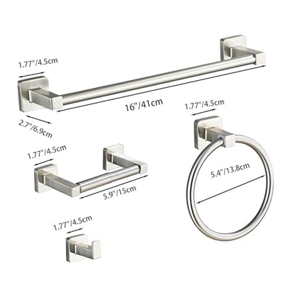 Brushed Nickel Bathroom Hardware Set 4 Pieces,Towel Bar Set Stainless Steel Wall Mounted, Includes 16In Hand Towel Bar, Towel Ring, Robe Towel Hooks,Toilet Paper Holder, Bathroom Towel Rack Set… - color: Brushed Nickel, size: 16Inch