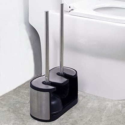 Casaphoria Stainless Steel Toilet Bowl Brush with Holder and Plunger Set, Freestanding Canister for Bathroom, 2 in 1 Hideaway Holder Heavy Duty Unclogger Plunger - style: Deluxe Long_handle