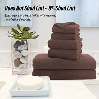 MOONQUEEN Ultra Soft Microfiber Coral Velvet Towel Set - Quick Drying, 2 Bath Towels, 2 Hand Towels, 2 Washcloths - Wood Brown, 6 Pcs - color: Wood Brown