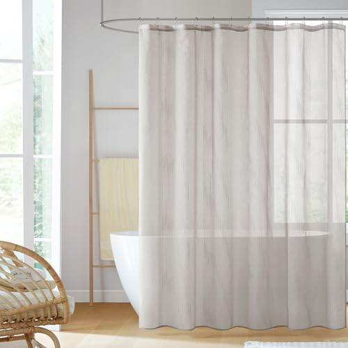 Madison Park Anna Sheers Shower Curtain, Textured Striped Accent Design, Modern Mid-Century Bathroom Decor, Machine Washable, Fabric Privacy Screen 72x72, Grey - color: Grey, size: 72"W x 72"L (Pack of 1)