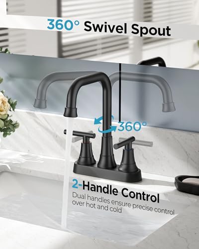 FORIOUS RV Bathroom Sink Faucet Matte Black, 4 In Cenerset Bathroom Faucet | 4 Inch Bathroom Faucet Black 2 Hole or 3 Hole, Black Faucet for Bathroom Sink Centerset with Pop-up Drain and Supply Lines - color: Black