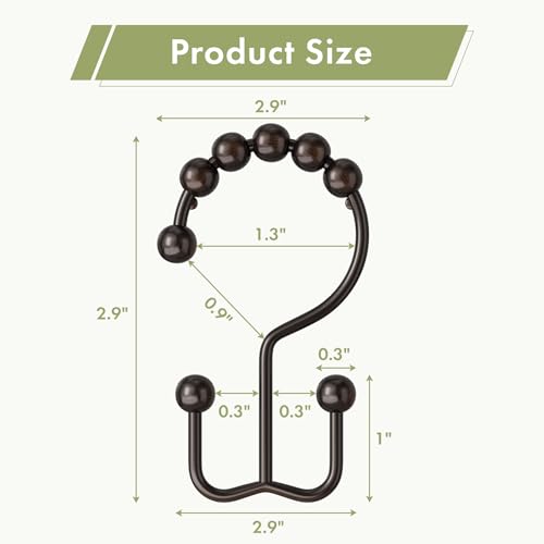 Shower Curtain Rings, Rust-Resistant Metal Double Shower Hooks for Curtain Rolling Shower Curtain Hooks Rings Shower Rings for Bathroom Shower Curtain Rod, Bronze, Set of 12 Rings - color: Bronze, style: Modern - Double Hooks