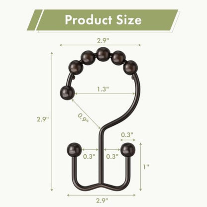 Shower Curtain Rings, Rust-Resistant Metal Double Shower Hooks for Curtain Rolling Shower Curtain Hooks Rings Shower Rings for Bathroom Shower Curtain Rod, Bronze, Set of 12 Rings - color: Bronze, style: Modern - Double Hooks