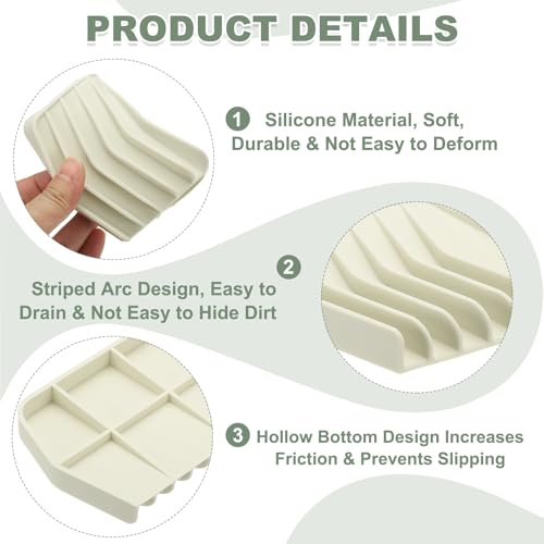 uxcell 2Pcs Soap Dish with Drainage, Silicone Self Draining Soap Bar Holder Sponge Shampoo Bars Tray for Bathroom, Shower, Bathtub, Kitchen, or Countertop(Beige White) - color: Beige White