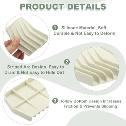 uxcell 2Pcs Soap Dish with Drainage, Silicone Self Draining Soap Bar Holder Sponge Shampoo Bars Tray for Bathroom, Shower, Bathtub, Kitchen, or Countertop(Beige White) - color: Beige White