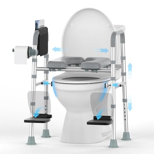 Raised Toilet Seat Riser with Footrest & Handles, 500 lbs | Adjustable height and width, fits standard toilets, ideal for elderly, disabled and pregnant users