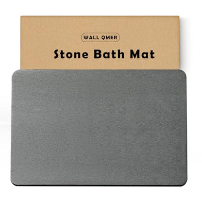 Stone Bath Mat, Diatomaceous Earth Shower Mat, Fast Drying, Super Absorbent, Anti-Slip Stone Bath Mats for Bathroom, Kitchen, Easy to Clean, (23.5"x15.5", Slate)