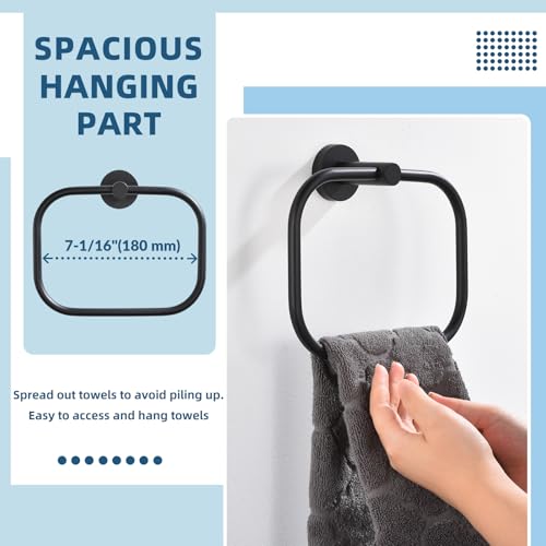 Matte Black Hand Towel Ring for Bathroom Storage, Wall Mounted | Sturdy & Rust-resistant Stainless Steel, 180° Swivel for Easy Towel Access, 7.09" Square Towel Holder, Space-saving Design - color: Matte Black