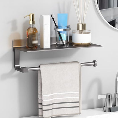 Kitchen Paper Towel Holder with Shelf Wall Mount, Adhesive Hand Towel Holder for Bathroom, Matte Grey - color: Gray