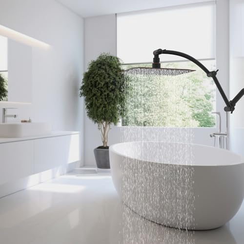 Hibbent 8'' Rain Shower Head with 16'' Extension Arm, Oil Rubbed Bronze | cUPC Certified High Pressure Rainfall Showerhead with Solid Brass Adjustable Shower Head Extension Arm, Fixed Showerheads - color: Oil Rubbed Bronze, style: Square 8''