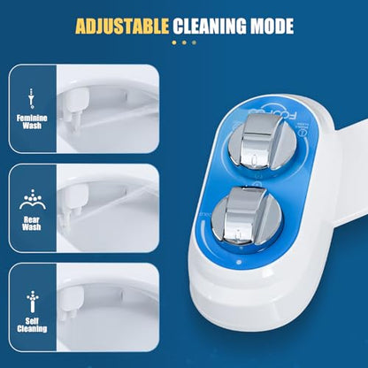 Non-Electric Bidet Attachment for Toilet, Dual Nozzle Rear & Feminine Wash | Easy to Install Self-Cleaning, Adjustable Water Pressure, for any Standard Two-piece Toilet