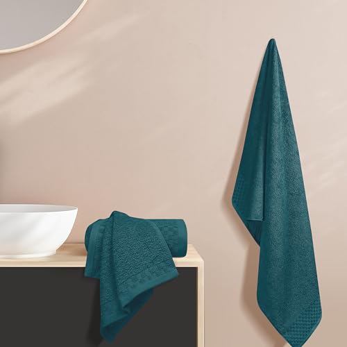 MyOwn Ultra Soft 3 Pack Cotton Towel Set, Contains a Bath Towels 28x55 inch, a Hand Towels 16x24 inch & a Wash Coths 12x12 inch, Ideal Everyday use, Compact & Lightweight - Teal - color: Teal, size: 3 Pack Set