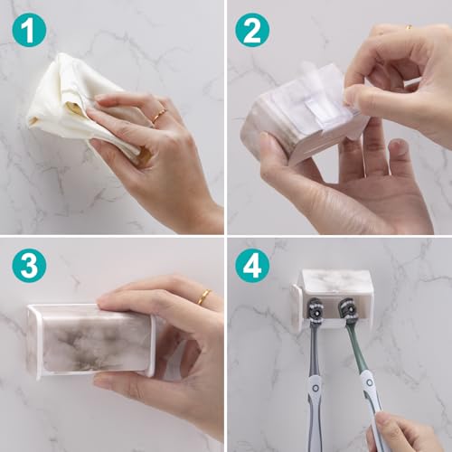 2 PCS Toothbrush Holders Wall Mounted with Cover (2, White Marble) | Wall mounted, Detachable, Easy to clean, Breathable, 2 Slots Self Adhesive Toothbrush Organizer for Bathroom - color: White Marble